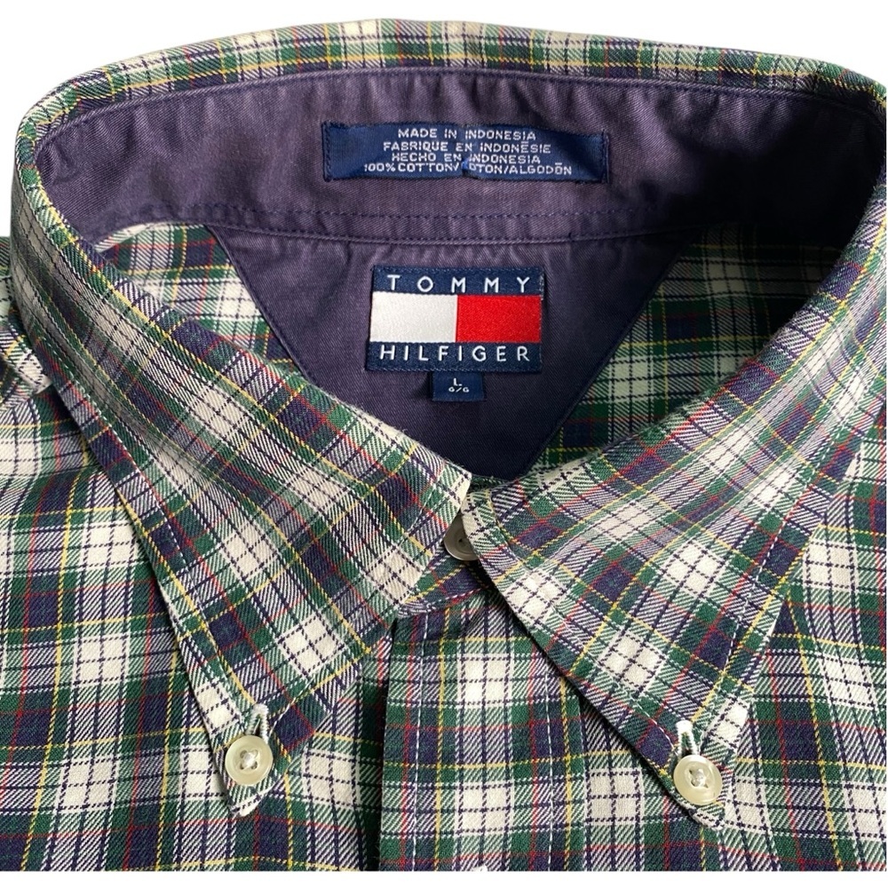 Tommy Hilfiger Men's Blue/Green/White Plaid Shirt, L - Picture 4 of 8